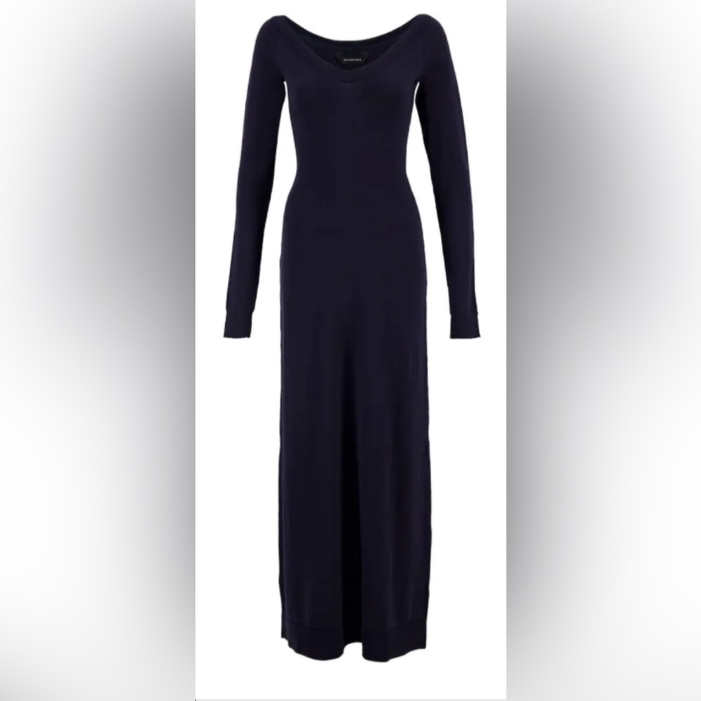 Balenciaga NWT maxi wool blend dress in navy.